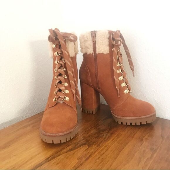 GIANNI BINI Suede Lug Sole Platform Hiking‎ Bootie Lace Up Brown Size 6 New - Picture 2 of 11